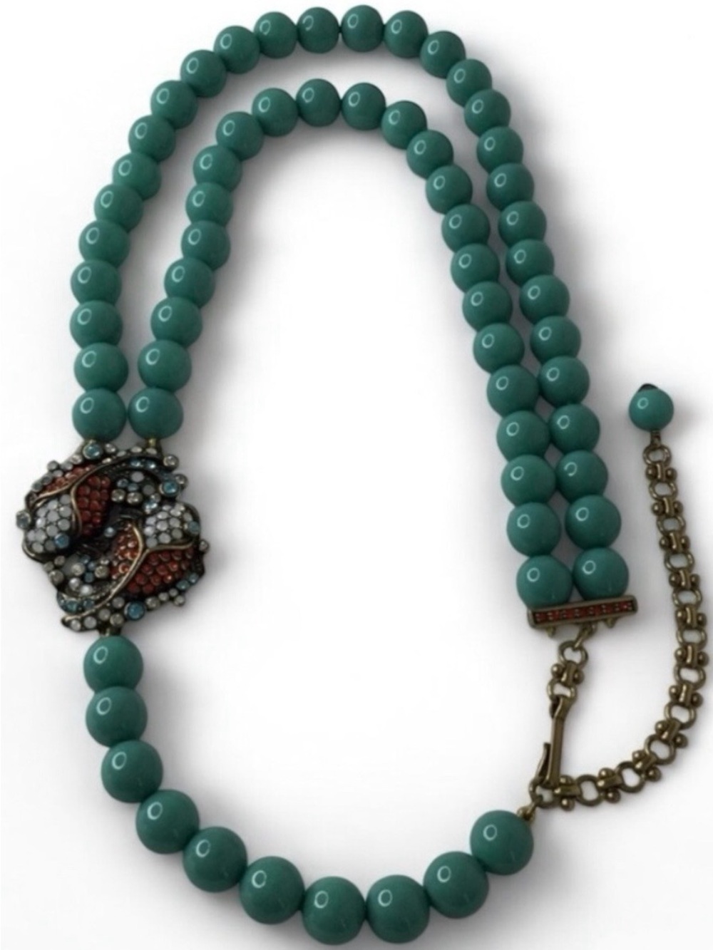 HEIDI DAUS Koi Fish Statement Necklace Swarovski Crystals, Turquoise Glass Beads - Picture 13 of 17